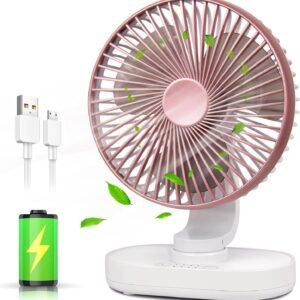 4000mAh Rechargeable Desk Fan, Portable Table Fan,USB Fan, USB Battery Powered Quiet Personal Fan,4 Speed for Home Office Travel Outdoor(Rose).