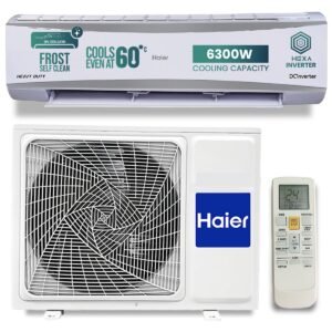 Haier 2 Ton 3 Star HEXA Inverter Split AC (6300 Watts, Copper, 7 in 1 Convertible, Heavy Duty, HD Filter, Frost Self Clean, Cools at 60°C, 20 mtrs Air Throw -...