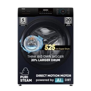 Haier 9 kg 5 Star Super Drum Inverter Washing Machine Fully Automatic Front Load (EFL90-DM14IBIEBK, Black)