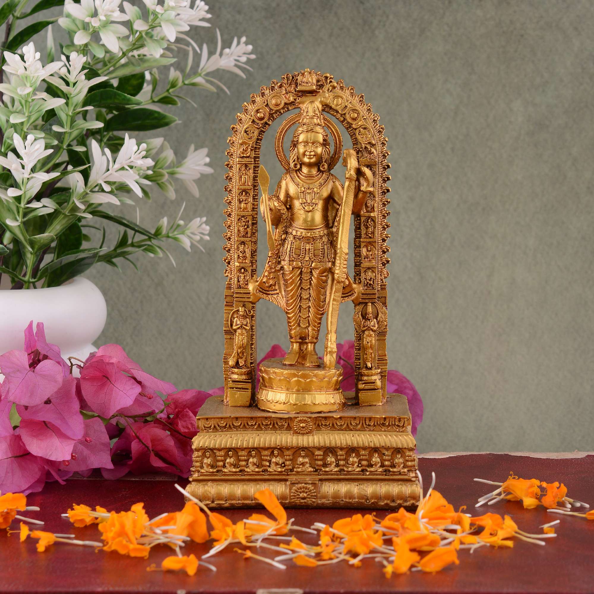 MCRAFT Resin Ram Mandir Ayodhya Model Authentic Design Ideal for Home Temple, Home Decor & Gifts (Golden)
